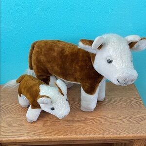 R. Damon Vintage Brown and White Stuffed Plush Cow Calf Set 1981 & 1991